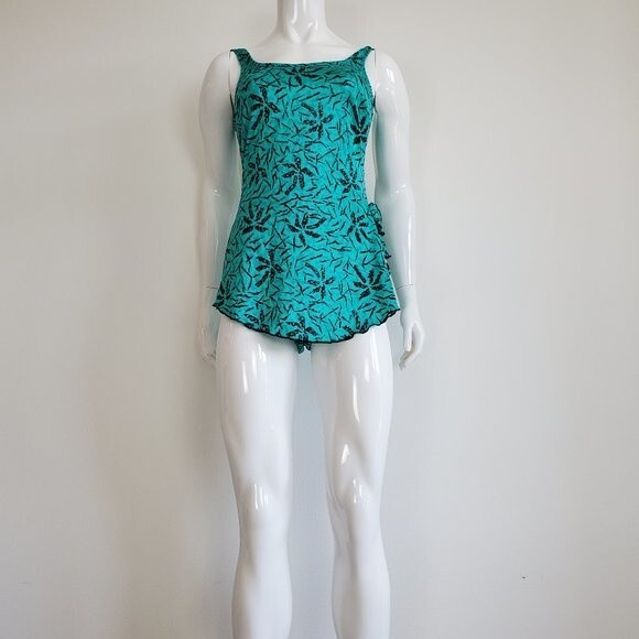 Vintage 70's Maxine Of Hollywood Teal Bullet Bra Swimsuit - Picture 2 of 10